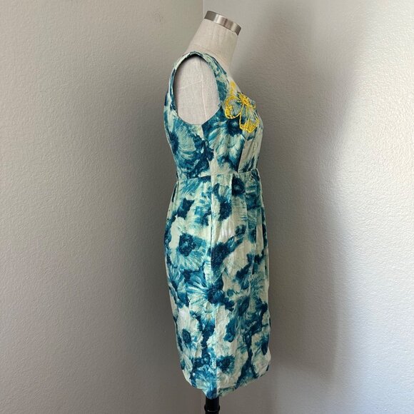 Anthropologie Floret Pencil Mini Dress Beaded Square Split Neck Cap Sleeve Sz 0 - Picture 4 of 15